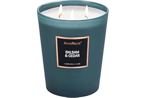AROMA NATURALS Aromas Naturals Vela aromática, 943 g/33,3 oz Vela grande 130 horas de combustión prolongada, velas de aromaterapia de soja natural para el hogar, 3 mechas de algodón (bálsamo y cedro)