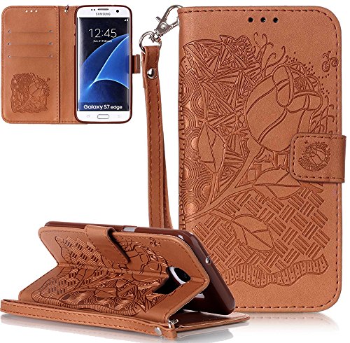 Preisvergleich Produktbild Neu ISENPENK Samsung Galaxy S7 Edge / S7 Edge Duos / G935F Hülle Leder [Braun],Muster Blume Samsung Galaxy S7 Edge / S7 Edge Duos / G935F Hülle Leder Flip Case Wallet Tasche 3-in-1 Bookstyle Geldbörse Magnet Tasche,Standfunktion Schutzhülle Tasche Credit Card Slots Wallet Case Leder
