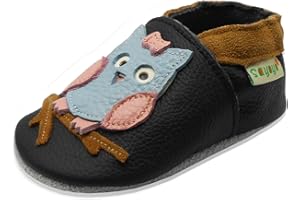SAYOYO Weiche Leder Krabbelschuhe Baby Lauflernschuhe Jungen rutschfeste Babyhausschuhe Mädchen Kleinkind Lederschuhe, 24-36 Monate, Schwarz Eule