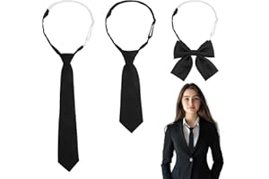 RRICHH Set aus 3 Schwarzen Krawatten für Damen, Damen Fliege, Verstellbare JK Krawatten für Mädchen, Lange Schlanke Krawatte für Damen, Formal für Hochzeiten, Arbeit, Party, Geschäft