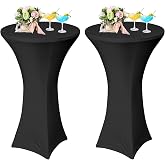 AMFUN Black Cocktail Tablecloths, Stretch Tablecloth, Set of 2 Black Elastic Covers (80 x 110 cm), for High Mtables and Round