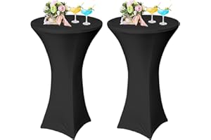 AMFUN 2er-Set Stretch Stehtisch Hussen, Stehtisch Hussen, Verstärkung im Fußbereich, Quadrat Ecken Stehtischhussen für Bar, Hochzeit, Cocktail-Party, Bankett, Stretch（80×110cm,Schwarz）