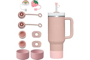 CONQUERALL Set Protector Taza Rosa Tapón Pajita Tapón Fugas Funda Silicona para Taza Stanley Universal
