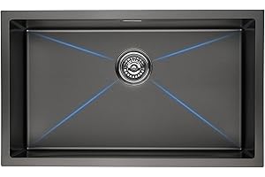 Lonheo Fregadero cocina un seno 74x44cm, Fregadero negro cuadrado de Acero Inoxidable, incluyendo juego de rebosadero y desagüe, Apto para instalación bajo encimera, Enrasado o Sobre encimera