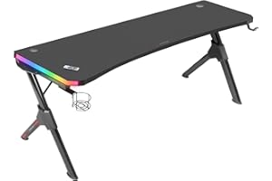 MARSGAMING Mars Gaming MGDXLRGB, Mesa Gaming Ergonómica RGB, Alfombrilla Total, Soporte Cascos + Botella, 160x60cm, Negro