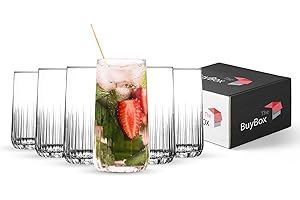 GOSOYO Set di 6 Bicchieri a Coste, 12 once/360 ml. Bicchieri Acqua Vetro per Succhi di Frutta, tè Freddo, Tazza di Caffè Freddo, Bicchieri Gin Tonic, Bicchieri Cocktail Highball