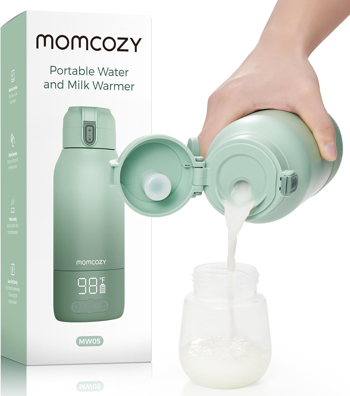 Momcozy Portable Bottle Warmer for Travel – Dual Heating Modes for Breast Milk & Water, Portable Milk Warmer with Fast Heating & Long Battery Life, 500ml Large Capacity to Meet Your All-Day Needs