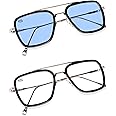 mashamart®Blue Light Blocking Computer Glasses Gaming Filter Transparent Square Eyeglasses for Eye Protection Men and Women, Tablet/Laptop/Mobile/TV, Anti-blue/Tony Stark/Aviator Frames COMBO of 2,