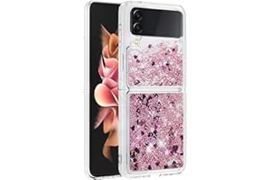 LEMAXELERS Liquide Coque pour Samsung Galaxy Z Flip 4,Paillette Brillante Quicksands Liquide Transparente Antichoc Étui de Protection Silicone TPU Case Housse pour Galaxy Z Flip 4,Rose Heart