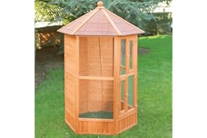 Ferme de Beaumont La Voliere Hexagonale Volière Oiseaux en Bois pour Intérieur Ou Extérieur