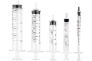 DEEPTON Syringe Set, 1ml 3ml 5ml 10ml 20ml Plastic Syringe, Feeding Syringes for Pets, Liquid Measuring Syringes Tools, for Labs, Animal Feeding, Dispensing, Watering (No Needle, 5 PCS)