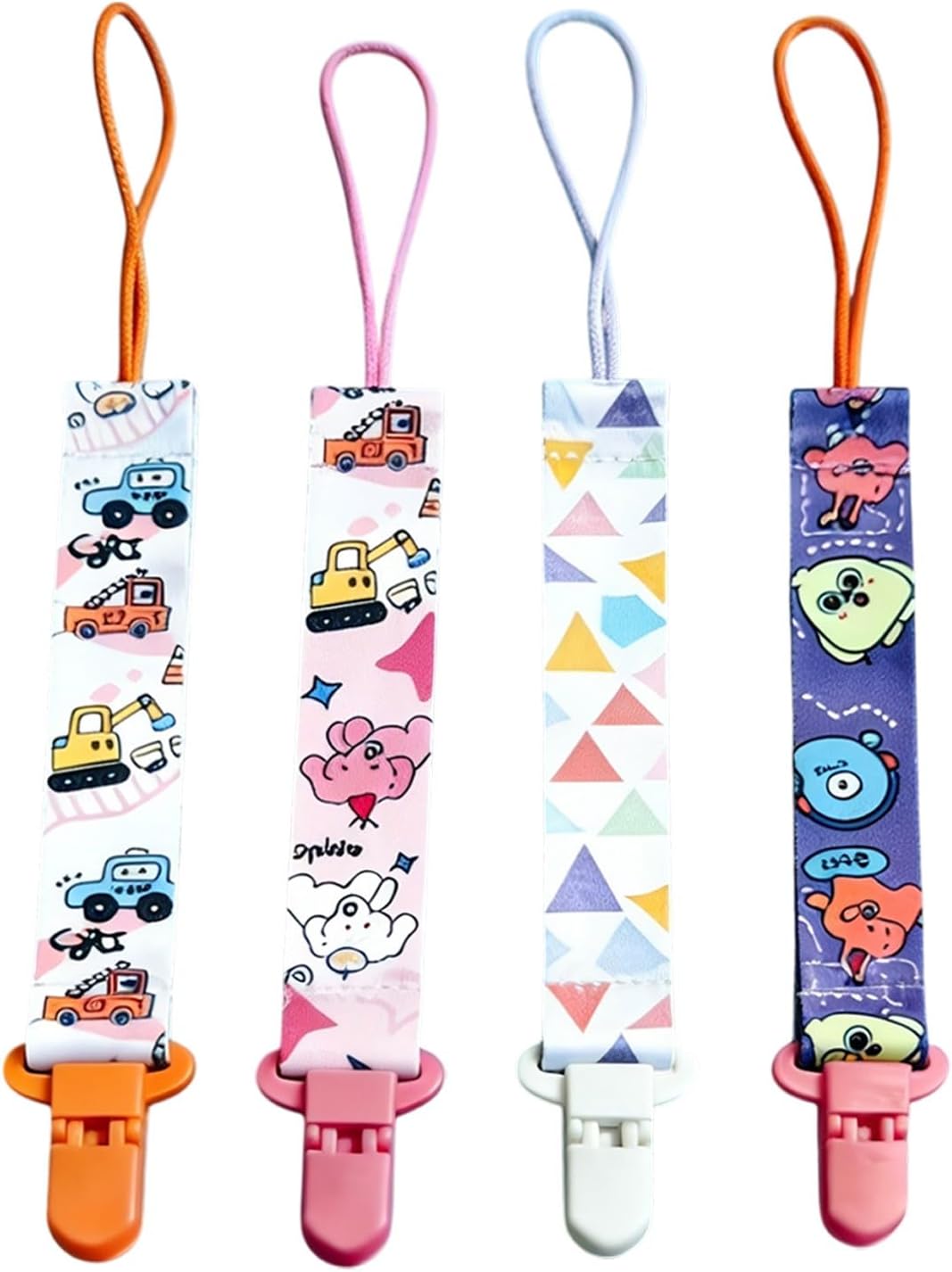 LEEQBCR 4 Pcs Chupetero de clip para Bebé,Ajustable Cadena para Chupete Bebe,Cadena de Chupetes para niños y niñas,Diseño de Una Pieza,Sin BPA,Protege a tu bebe