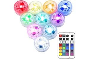 LUXJET 10Pack Mini Submersible LED Lights for Christmas Decoration, Small Color Changing Waterproof Tea Light with Remote Control for Aquarium, Vase, Pond, Swimming Pool, Garden, Party