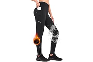 BALEAF Thermoleggins damskie legginsy z podszewką, zimowe legginsy sportowe, długie spodnie do biegania, spodnie rowerowe z zamkiem błyskawicznym