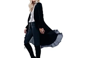 R.Vivimos Herbst Winter Damen Samt Rüschen Freizeitjacke Vintage Lang Mantel Langarm Kragenlos Schwalbenschwanz Blazer