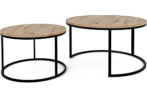 ‎GREKPOL GREKPOL Couchtisch 2er Set - Runde Couchtische 48x70 + 42x50 cm - Rund Couchtisch Schwarz mit Artisan - Coffee Table - Kafeetisch