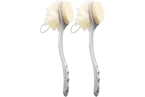 AARAINBOW Bath Body Brush 2 Packs, Back Scrubber with Long Handle, Exfoliating Shower Brush with Bristles and Loofah, Loofah Bath Sponge Massage Bristles for Women Men Elderly (2 Gray)
