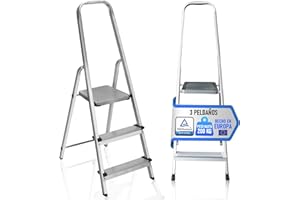 PAULAND CO PAULAND Escalera Plegable de Aluminio 3 Peldaños - Soporte Reforzado para Máxima Estabilidad (200 kg) - Escaleras Plegables Pequeñas para Hogar, Cocina y Trabajo