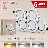 CT-5257 Zebra LED Spot 6W 500lm 220V 5 Adet | 3 Renk Se&ccedil;eneği, 3000K-4000K-6500K, 15.000 Saat &Ouml;m&uuml;r, 9,5 cm &Ccedil;ap, Sıva Altı Mon