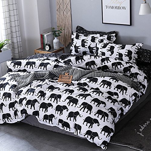 Chickwin Juego de Ropa de Cama 3 Piezas para Cama 90cm Poliéster Funda de edredón 150 * 200cm Funda de Almohada 50 * 75cm Estilo Animal, Adecuado para familias y niños (Cama 90cm, Elefante Blanco)