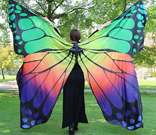 HAPPYMOOD Belly Dance Wings Butterfly Fairy Colorful Angel Isis Wings with Telescopic Sticks Dacing Accessary