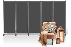 Fiqops Biombo para exteriores con ruedas, 5 piezas, 284 x 181 cm, resistente a la intemperie, para exterior y oficina, color antracita