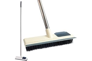 Roellgs Spazzola lunga con manico lungo regolabile, spatola e setole 2 in 1 per la pulizia di bagni, piastrelle, garage, pareti e piscine (bianco)