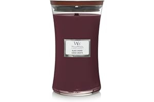WoodWick grande bougie parfumée en jarre avec mèche qui crépite | Cerise Griotte | Temps de combustion jusqu'à 130 heures