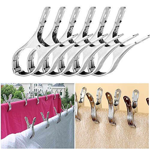 ZILONG Wäscheklammern, Große Klammern, Clips aus Edelstahl, Ideal für Handtücher, Strandtücher, Bettwäsche und dicke Kleidung, Um vermeiden herunterzufallen und wegzufegen, Silber - 2