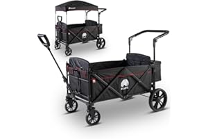 ‎ELVENT elvent® Allrounder City Bollerwagen - faltbar mit Dach | Sitzpolster, Hecktasche, Feststellbremse, 5-Punkt-Gurt I 2 Kinder (Schwarz)