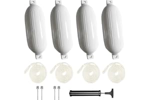 RATSTONE Parabordi Per Barca Marine,40x11cm Boe Nere Gonfiabili,Set Di Parafanghi Da 4 Pezzi (Comprese Le Linee Dei Parafanghi),Compresa Pompa,Quattro Spine d'Aria,per imbarcazioni inferiori a tre metri(Nero)