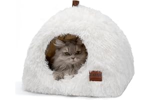 CATISM Cat Bed, Cat Igloo Cave Pet Bed for Dogs Large Indoor Tent Cave Nesting Bed Anti-slip 2-in-1 Triangle Cave House Nest House with Handle Washable Removable Pillow Cushion (White)