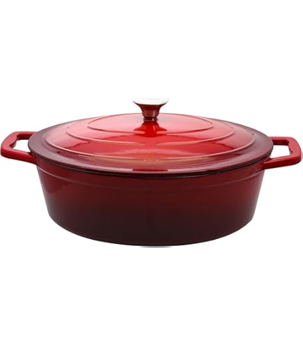 Kela 11948 Braadpan met deksel, gietijzer, laagje email, hoge warmte-opslag, geschikt voor inductiekookplaten, 2.5L, rood, rond, Calido