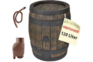 AMUR 120l Barril DE Lluvia - TONEL Agua - DEPÓSITO Agua DE Lluvia con Aspecto de Madera auténtica - CONTENEDOR Agua - Tanque Agua - Barril DE Agua con Accesorios, con Proteccion para heladas