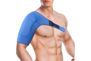 YOSOO HEALTH GEAR Tutore Spalla per Destra e Sinistra, Benda Regolabile Neoprene Sostegno Spalla per la prevenzione degli infortuni, articolazione AC dislocata, dolore alla spalla congelato, Uomini e Donne, Blu-L