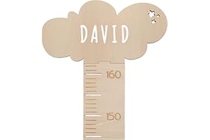 nagu® Medidor Niños Pared Madera Personalizado, Diseño de Nube Unisex. Regla para Para medir la Altura desde los 63 hasta162 cm, Incluye Letras para personalizar con nombre, Regalo Infantil original