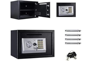 LUCN Coffre-fort électronique en acier pour bureau, maison, argent liquide, grand coffre-fort numérique 2 compartiments avec 2 clés, clavier à chiffres et 4 boulons 16 L (35 x 25 x 25 cm, noir)