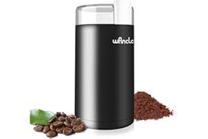 Molinillo de café eléctrico, Wancle molinillo de semillas, Molino de café de un toque (para frijoles, especias, etc.), con cepillo de limpieza (Negro+ Blanco)