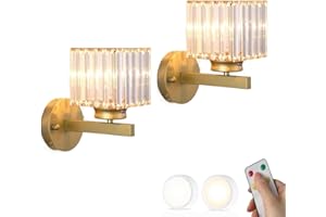 SIYANE BLOHDI Set of Two Crystal Wall Sconces Battery Operated Wall Lights with Remote Control Dimming Bulb LED Wireless Wall Lamp Gold Black Cordless Lighting for Bedroom Bedside Living Room Hallway