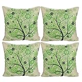 Luxbon 4er Set Lebensbaum Jahreszeit Baum Leinen Kissenbezug Kissenhülle Sofakissen Pillowcase Haus Auto Deko 18 x 18 '' Grün