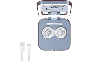 YAASIER Máquina de limpieza ultrasónica de lentes de contacto, espejo cosmético LED portátil 2 en 1 + limpiador de lentes de contacto, limpiador automático con cargador USB