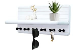 Jemyxhw Schlüsselbrett mit Ablage und 6 Haken, Schlüsselbrett Holz, Schlüsselhalter Schlüsselkasten Weiß Schlüsselboard für Eingangsbereich, Flur, Küche (Weiß)