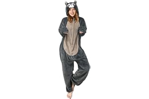 OLAOLA Mameluco para adultos, disfraz de animal, unisex, de felpa, Halloween, cosplay, pijama, fiesta, ropa de dormir de una sola pieza, Mapache, S