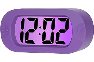 Plumeet Digital Alarm Clock Travel Clock with Snooze and Nightlight - Easy to Set Simple Bedside Alarm Clocks for Kids - Ascending Sound - Battery Powered (Purple)