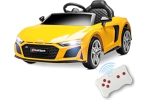 Playkin Audi R8 Spyder - Coche eléctrico para niños +3 años, Color Amarillo, con 1 batería Recargable 12V y 7Ah Licencia Oficial Audi