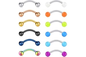 Briana Williams 12 Piezas Barra de Cejas Piercing Rook 16G Acero Quirúrgico Barbell Curvo Helix Daith Tragus Pendientes Joyería