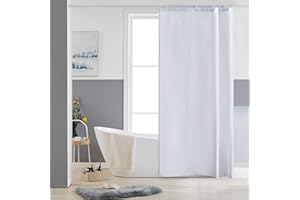 Furlinic Cortina Ducha Tela Antimoho,Poliéster Cortinas de Baño Decorativas Impermeable & Lavable,Blanco Duchas de Baño Cortinas Esquina con 6 Aros Cortina Ducha 90x180cm.