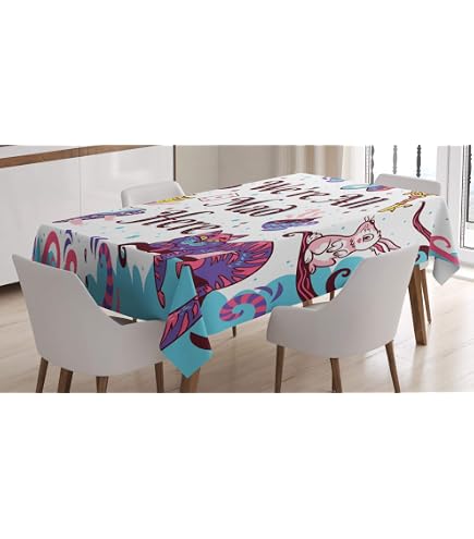 Tovaglia Rettangolare ABAKUHAUS Alice Nel Paese Delle Meraviglie – 140x200 Cm, Poliestere, Impermeabile, Nero/Bianco