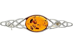 SilverAmber Jewellery – Klassische keltische Brosche aus 925er Sterlingsilber und echtem baltischen Bernstein - GL806