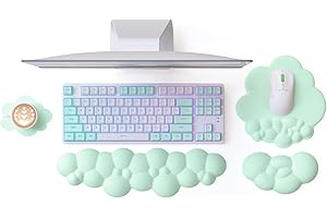 Attack Shark Set Poggiapolsi a Forma di Nuvola con Sottobicchiere, Supporto per Polso del Mouse, Base Antiscivolo, Ergonomico, Accessorio da Scrivania per Tastiera, Giochi, Ufficio, Casa -Verde Chiaro